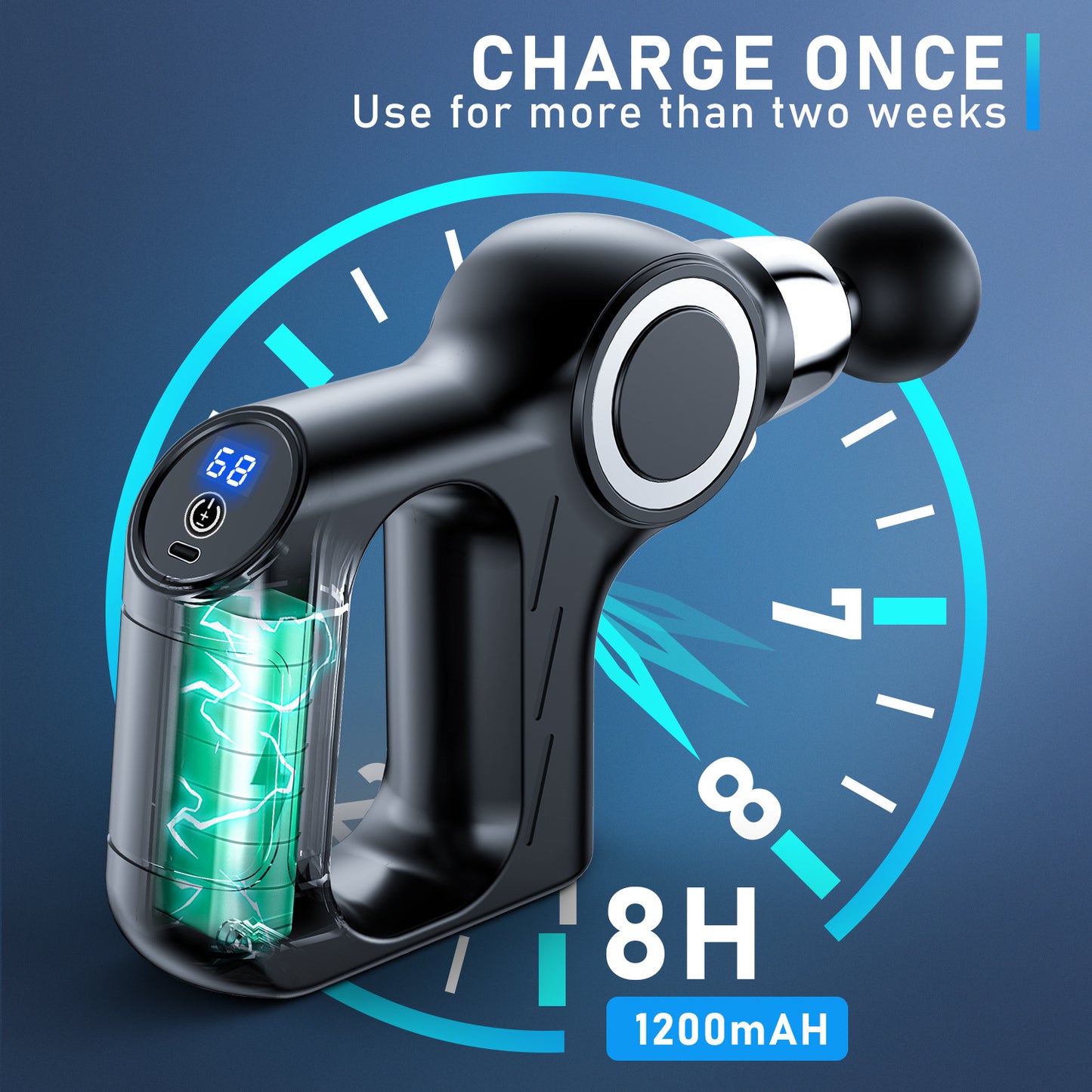 Professional Deep Tissue Percussion Massage Gun - 30 Speeds, 6 Heads & LCD Touch Screen(green)