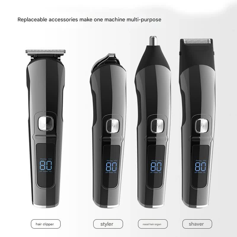 All-in-One Professional Men's Grooming Kit - IPX7 Waterproof Hair Clipper & Beard Trimmer with LED Display(Grey)