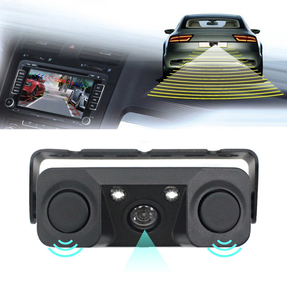 3-in-1 Car Reversing Camera & Parking Sensor System with Monitor - License Plate Frame Mount, Waterproof & Night Vision(black)