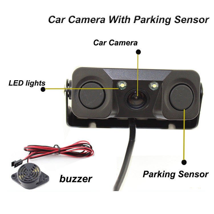 3-in-1 Car Reversing Camera & Parking Sensor System with Monitor - License Plate Frame Mount, Waterproof & Night Vision(black)
