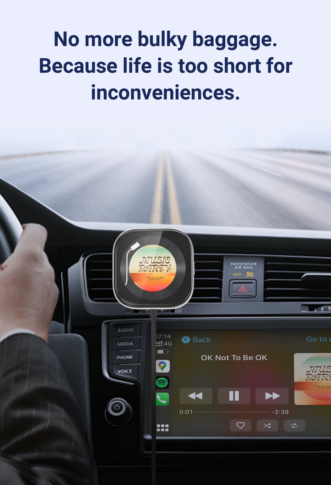 Wireless CarPlay Adapter with 1.6" Multi-Functional Screen, Car Diffuser & 360 Vent Clip(silver)