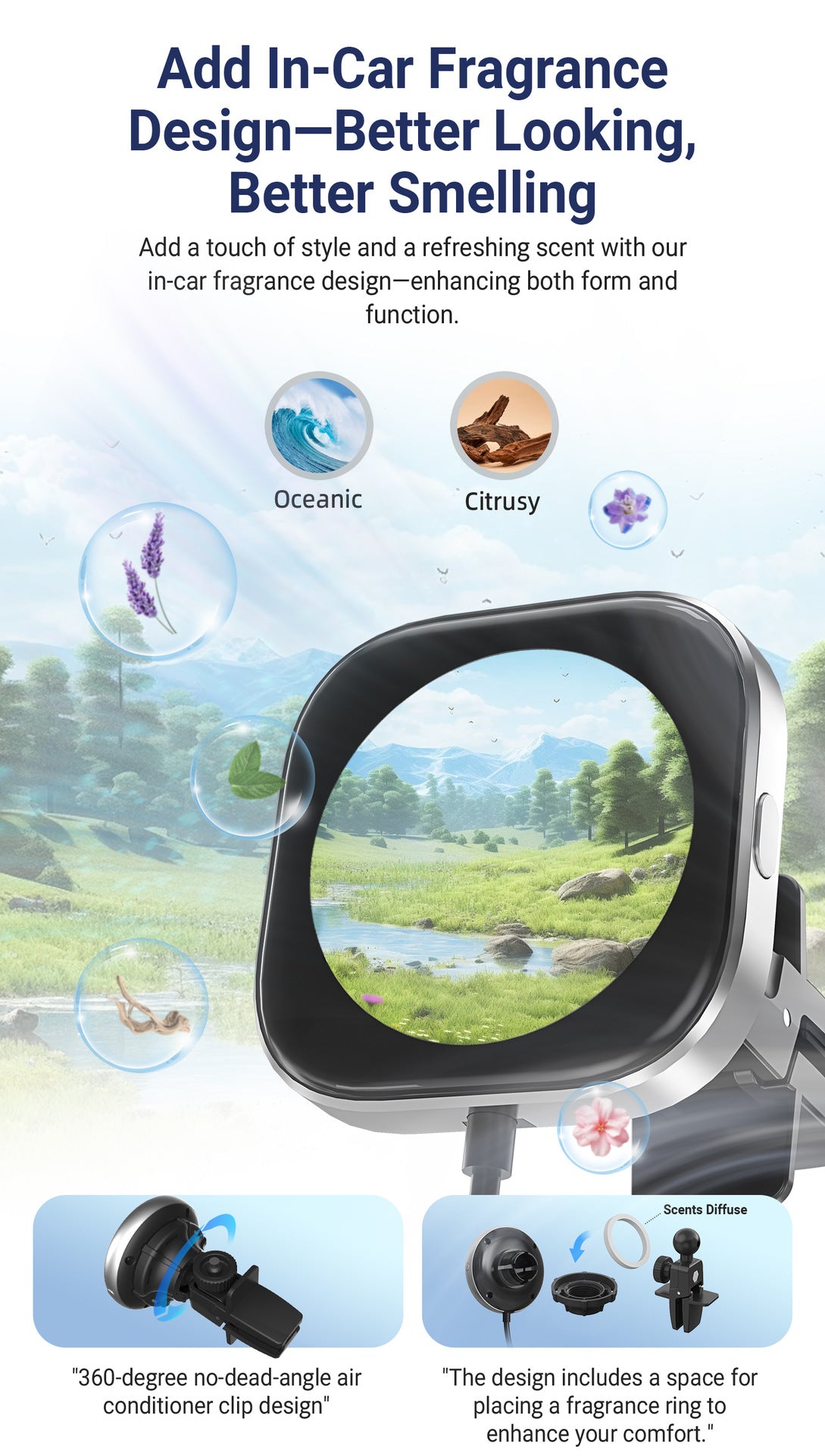 Wireless CarPlay Adapter with 1.6" Multi-Functional Screen, Car Diffuser & 360 Vent Clip(silver)