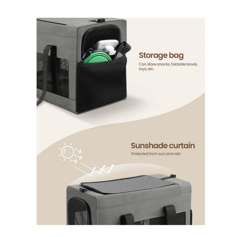 Sturdy & Breathable Pet Carrier for Small Cats & Dogs - Collapsible Travel Bag with Steel Frame, Safety Locks & Sunshade(Grey)