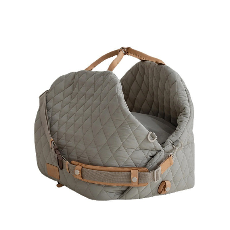 Luxury Quilted 2-in-1 Pet Travel Carrier & Car Booster Seat for Small Dogs(Blue-gray)