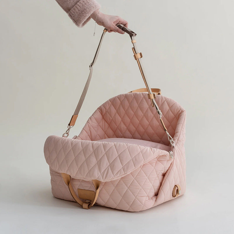 Luxury Quilted 2-in-1 Pet Travel Carrier & Car Booster Seat for Small Dogs(Pink)