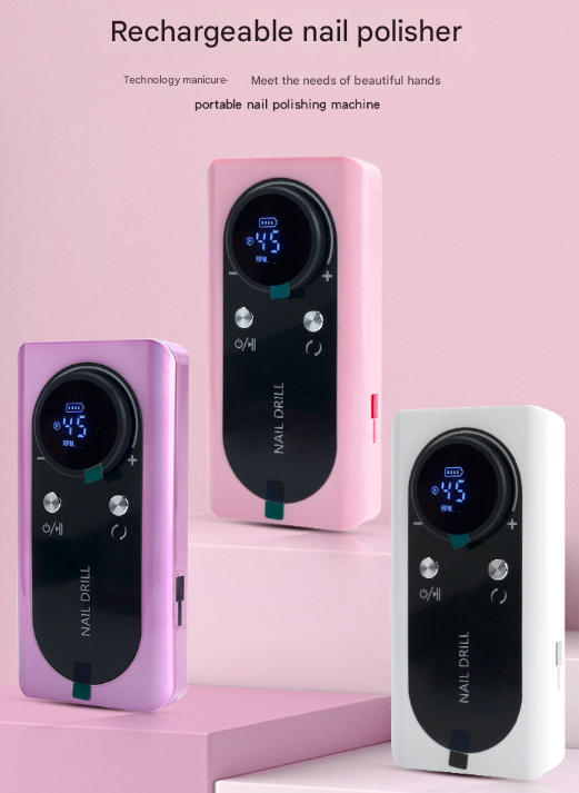 White Professional Rechargeable Nail Drill Machine - 45000RPM Portable E-File Kit for Acrylic, Gel, Polishing & Manicure