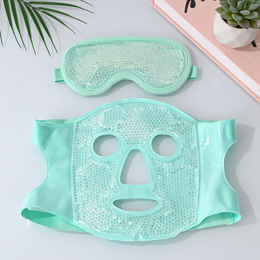 Green Reusable Cooling Gel Bead Face Mask and Eye Mask Set - Soothing Therapy for Puffy Eyes, Headaches and Facial Relaxation