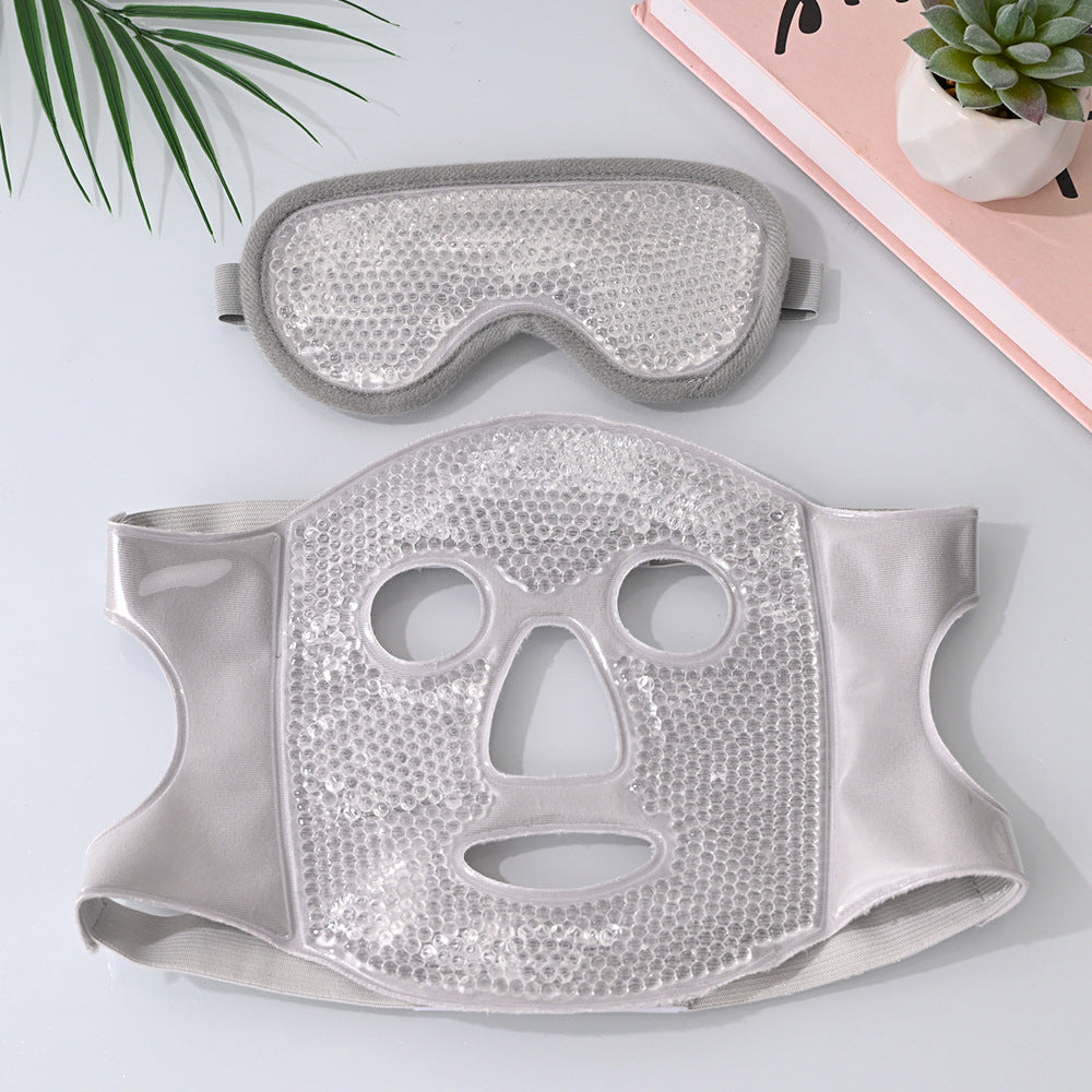 Grey Reusable Cooling Gel Bead Face Mask and Eye Mask Set - Soothing Therapy for Puffy Eyes, Headaches and Facial Relaxation