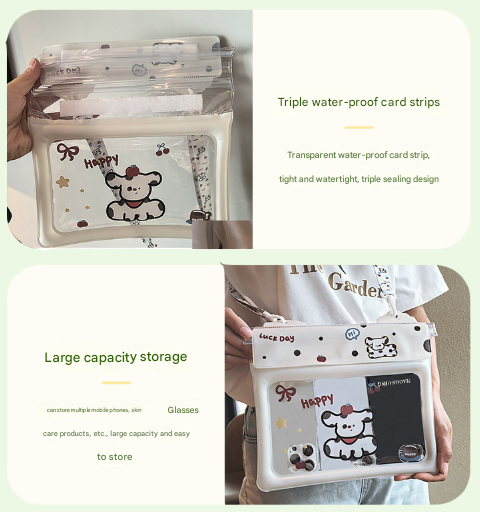 2 Pcs Cartoon Dog Pattern On White Background Cute Floating Waterproof Pouch - Touch-Sensitive Screen & Adjustable Strap