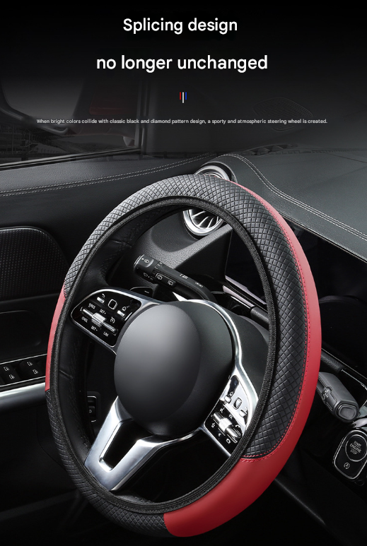 2-Pack (Type A + Type B) Brown And Black Sporty Carbon Fiber Leather Steering Wheel Cover - Universal 38cm Easy-Fit Elastic Grip