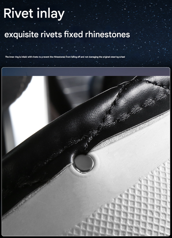 Rose Red Luxury Bling Steering Wheel Cover - Black Quilted Leather with Crystal Rhinestones, Universal 38cm Fit