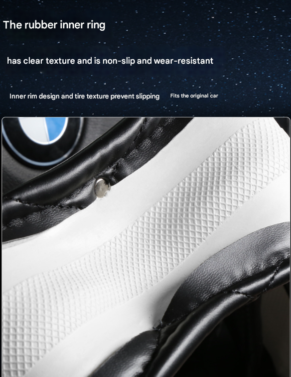 Black and White Luxury Bling Steering Wheel Cover - Black Quilted Leather with Crystal Rhinestones, Universal 38cm Fit