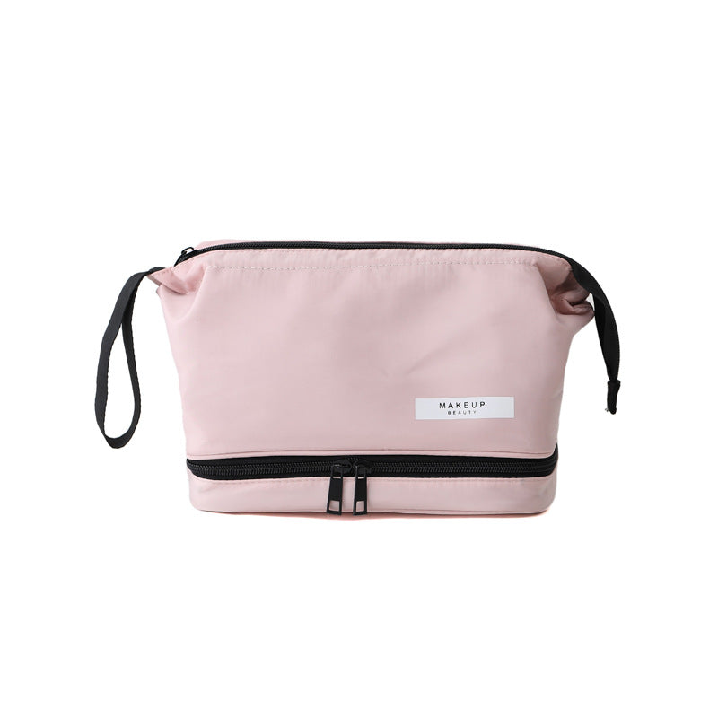 Dark Green Chic Dual-Compartment Makeup & Toiletry Bag - Large Capacity Travel Organizer with Brush Holder