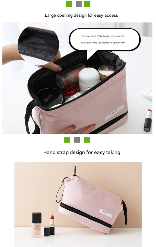 Blue Chic Dual-Compartment Makeup & Toiletry Bag - Large Capacity Travel Organizer with Brush Holder