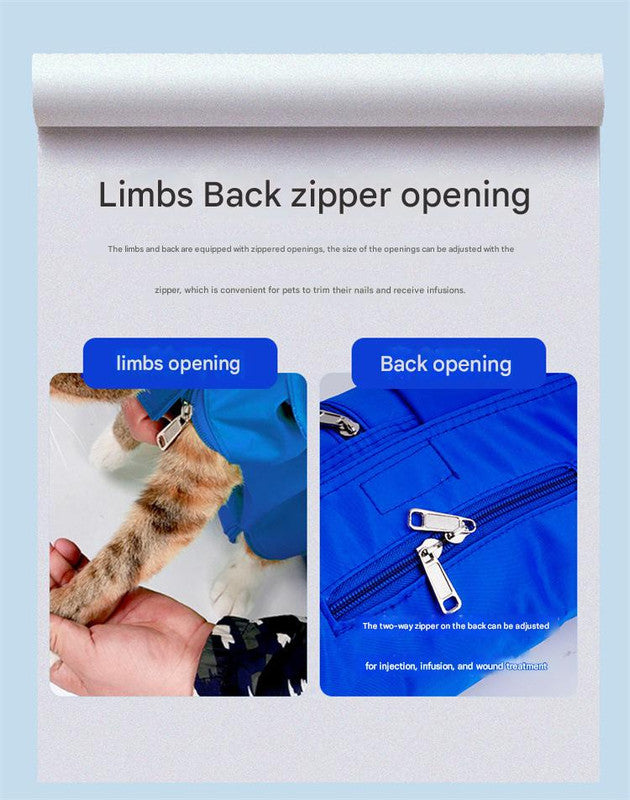 Size S Blue Multi-Functional Cat Grooming Bag - Anti-Scratch Restraint Pouch for Nail Trimming and Vet Visits