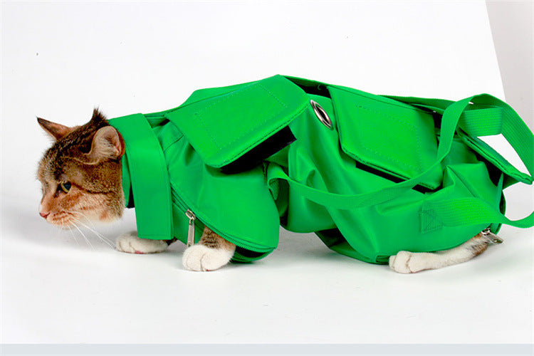 Size S Blue Multi-Functional Cat Grooming Bag - Anti-Scratch Restraint Pouch for Nail Trimming and Vet Visits