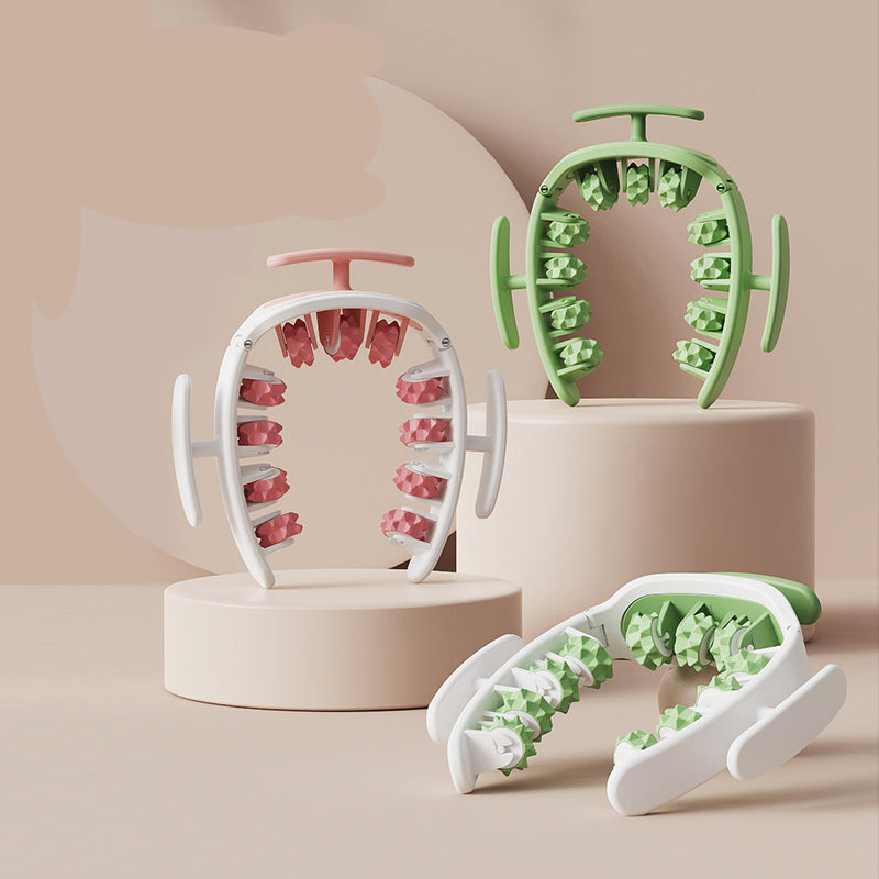 Green Removable Adjustable Wrap-Around Muscle Roller - 11-Wheel Deep Tissue Massager for Legs, Arms & Body