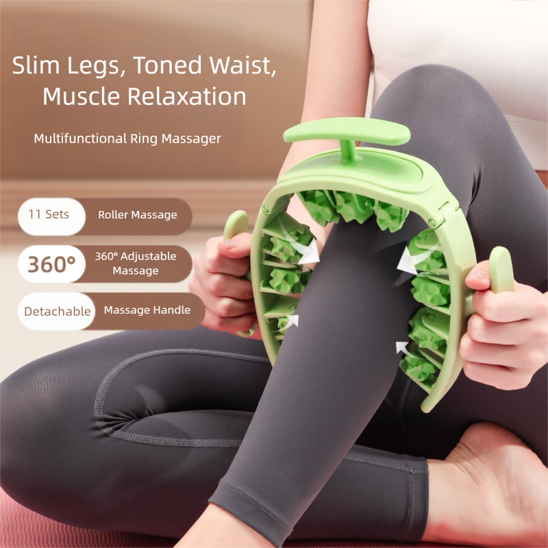 Green Removable Adjustable Wrap-Around Muscle Roller - 11-Wheel Deep Tissue Massager for Legs, Arms & Body