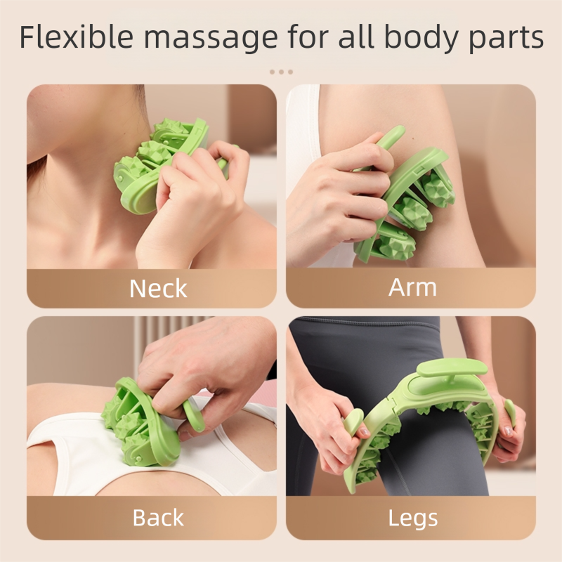 Green Removable Adjustable Wrap-Around Muscle Roller - 11-Wheel Deep Tissue Massager for Legs, Arms & Body
