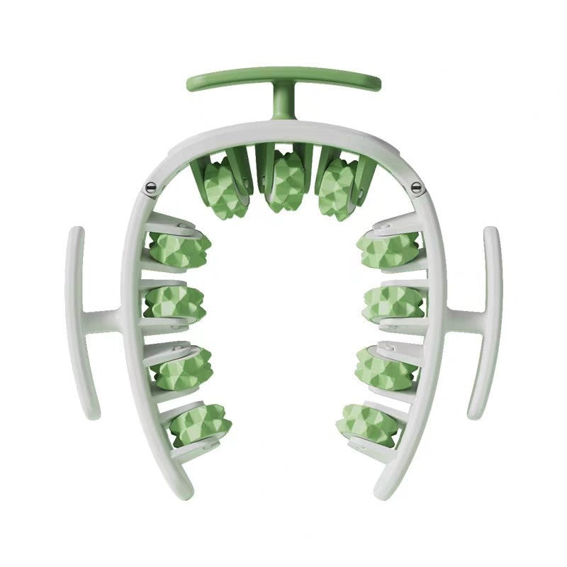 Green and White Removable Adjustable Wrap-Around Muscle Roller - 11-Wheel Deep Tissue Massager for Legs, Arms & Body