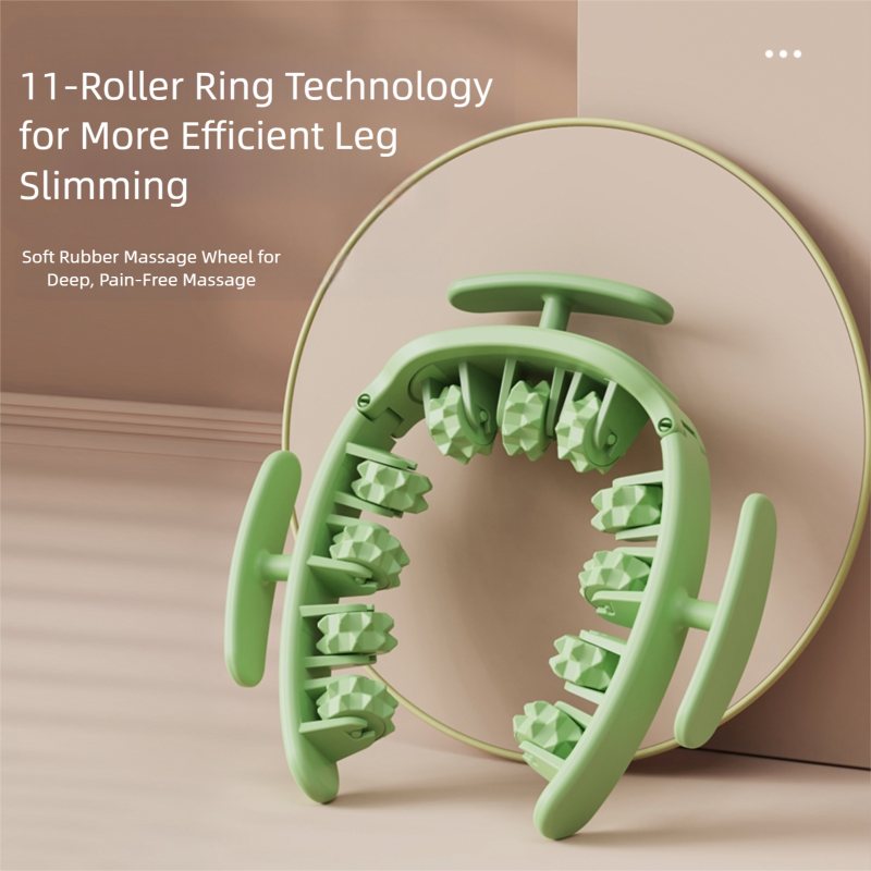Green and White Removable Adjustable Wrap-Around Muscle Roller - 11-Wheel Deep Tissue Massager for Legs, Arms & Body