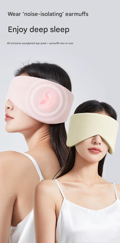 Beige Reversible All-Season Sleep Mask - Cooling & Warming with Sound Muffling Ear Covers Function