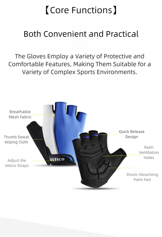 Size M Blue Padded Half-Finger Cycling Gloves - Breathable Shock-Absorbing Workout Gloves for Gym & Fitness