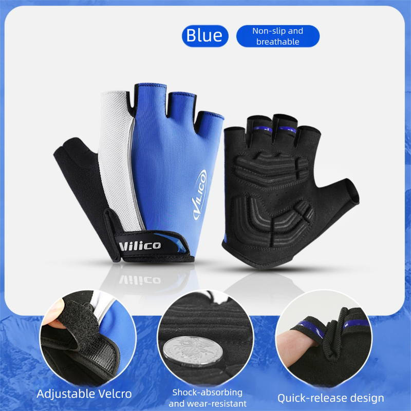 Size XL Blue Padded Half-Finger Cycling Gloves - Breathable Shock-Absorbing Workout Gloves for Gym & Fitness