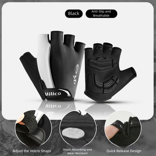 Size XL Black Padded Half-Finger Cycling Gloves - Breathable Shock-Absorbing Workout Gloves for Gym & Fitness