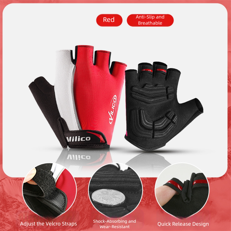 Size L Red Padded Half-Finger Cycling Gloves - Breathable Shock-Absorbing Workout Gloves for Gym & Fitness