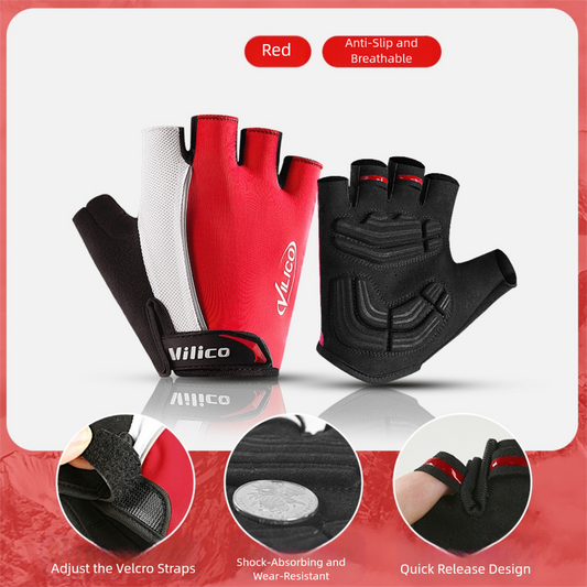 Size L Red Padded Half-Finger Cycling Gloves - Breathable Shock-Absorbing Workout Gloves for Gym & Fitness
