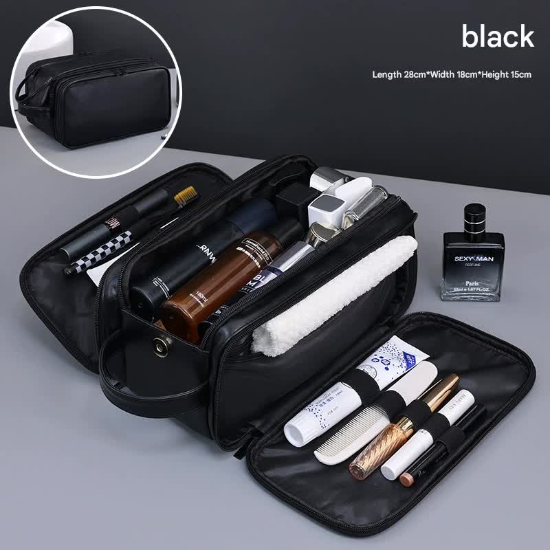 Large Capacity PU Leather Toiletry Bag - Multi-Compartment Dopp Kit & Cosmetic Organizer(black)