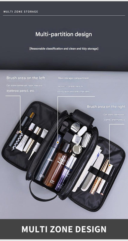 Large Capacity PU Leather Toiletry Bag - Multi-Compartment Dopp Kit & Cosmetic Organizer(Brown)