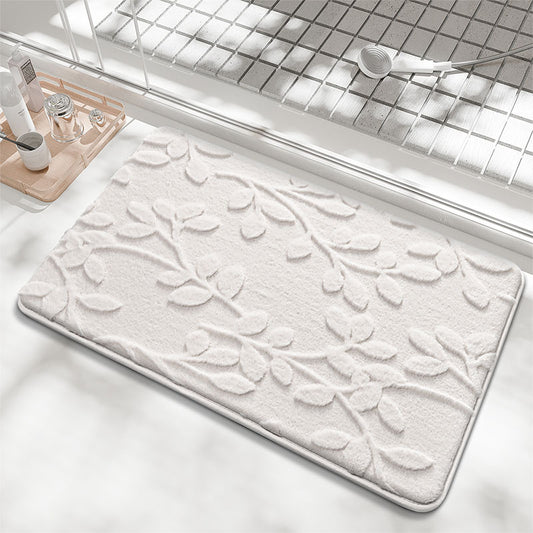 Plush Embossed Leaf Bath Mat - Ultra Soft, Absorbent & Non-Slip Bathroom Rug(White 50*80㎝)