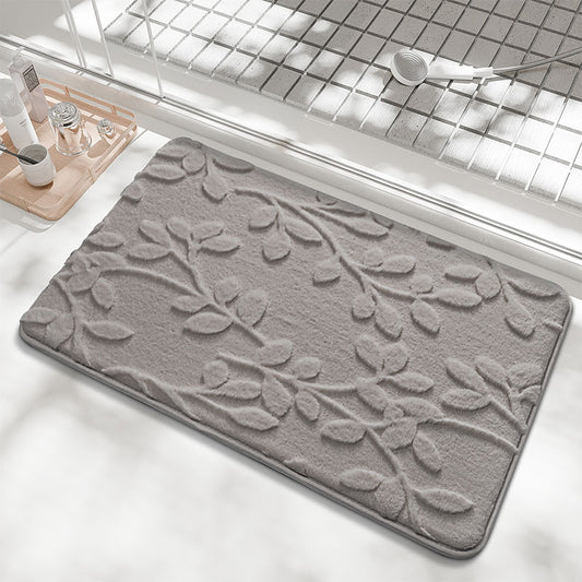 Plush Embossed Leaf Bath Mat - Ultra Soft, Absorbent & Non-Slip Bathroom Rug(Light gray 50*80㎝)
