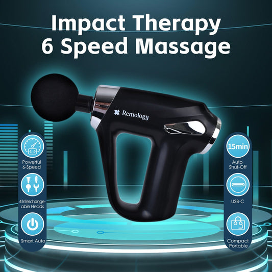 Remology Impact Therapy 6 Adaptive Speed USB-C Massage Gun with 4 Heads